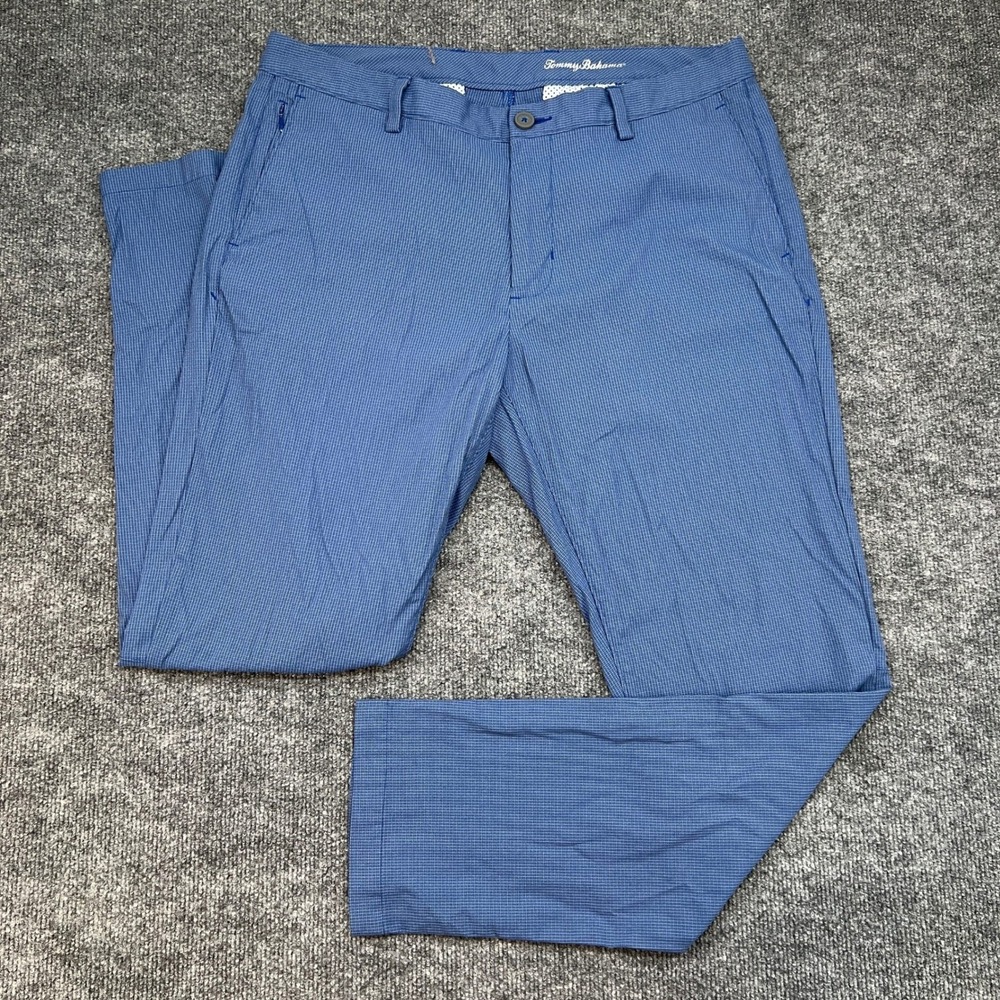Tommy Bahama Mens Blue Micro Check Lightweight Casual Pants Size 35x32